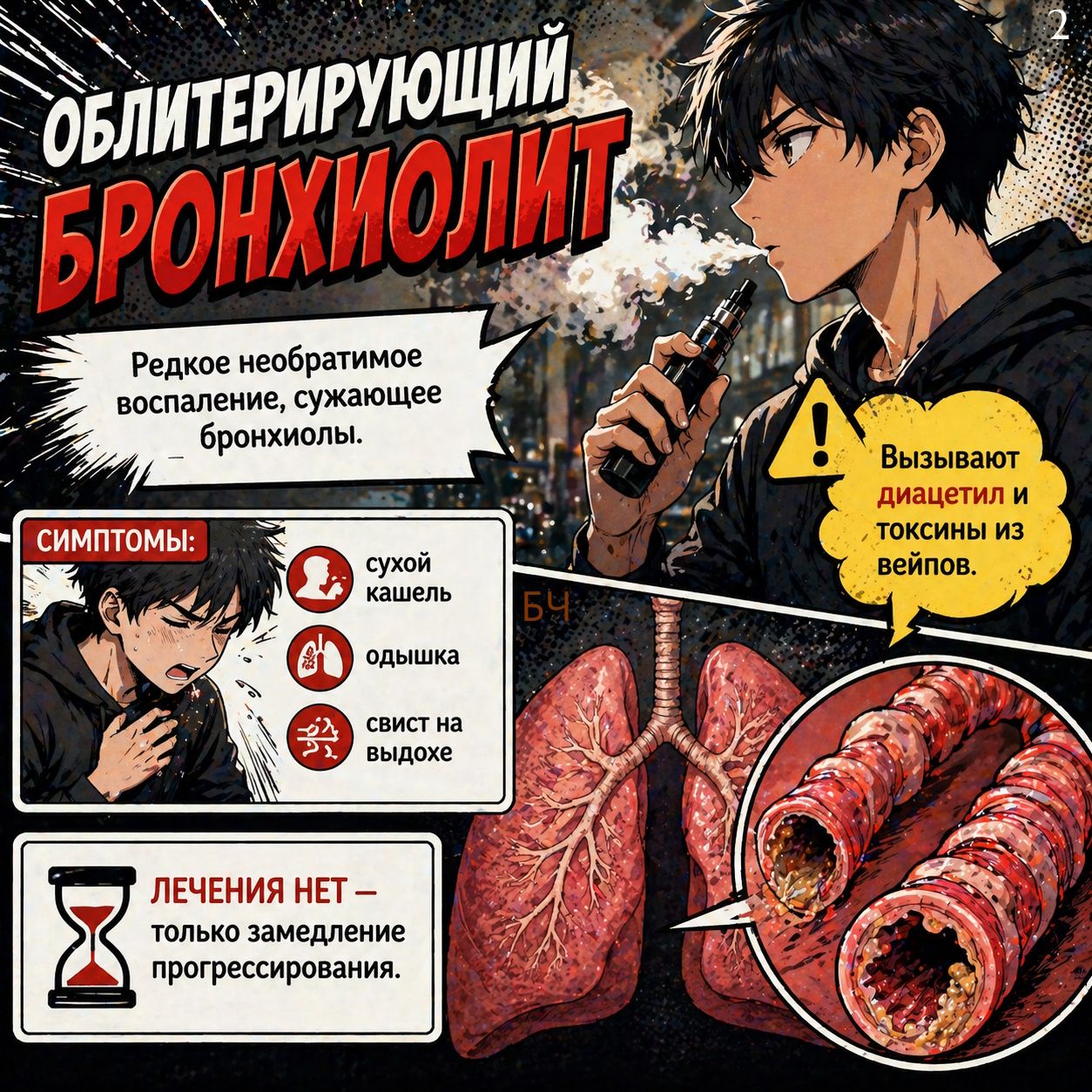 Вейп вызывает попкорновую болезнь легких (карточки)