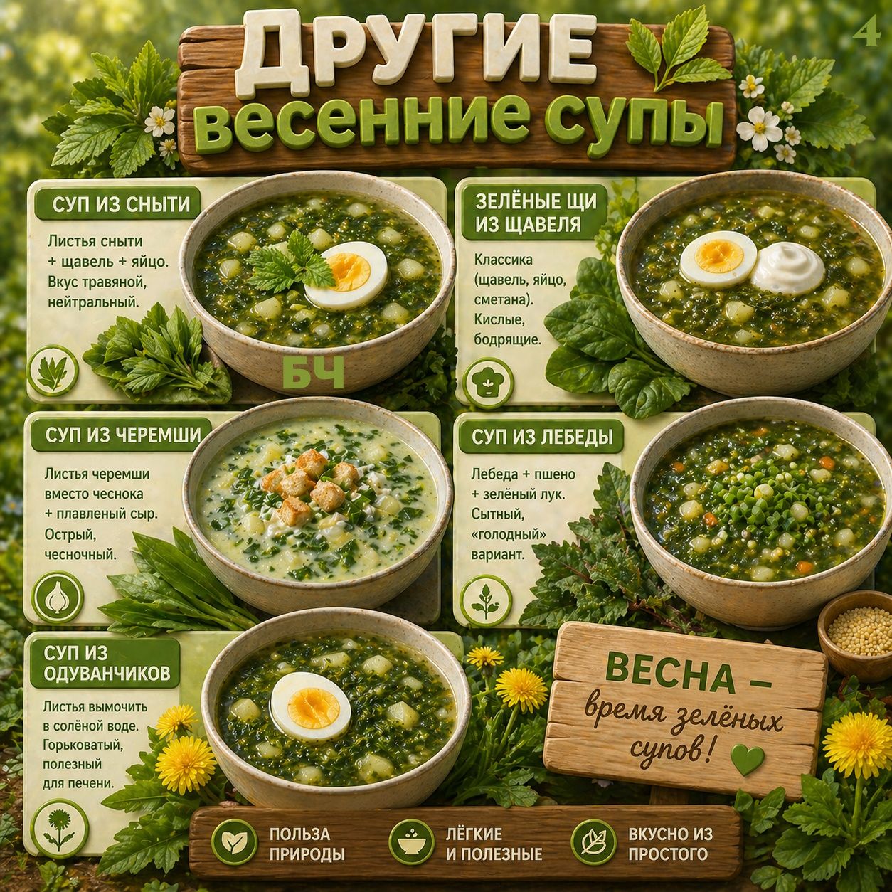 Весенние супы из зелени (карточки)