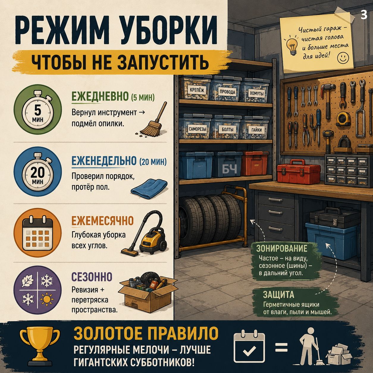 Уборка в гараже: комплексный подход (карточки)