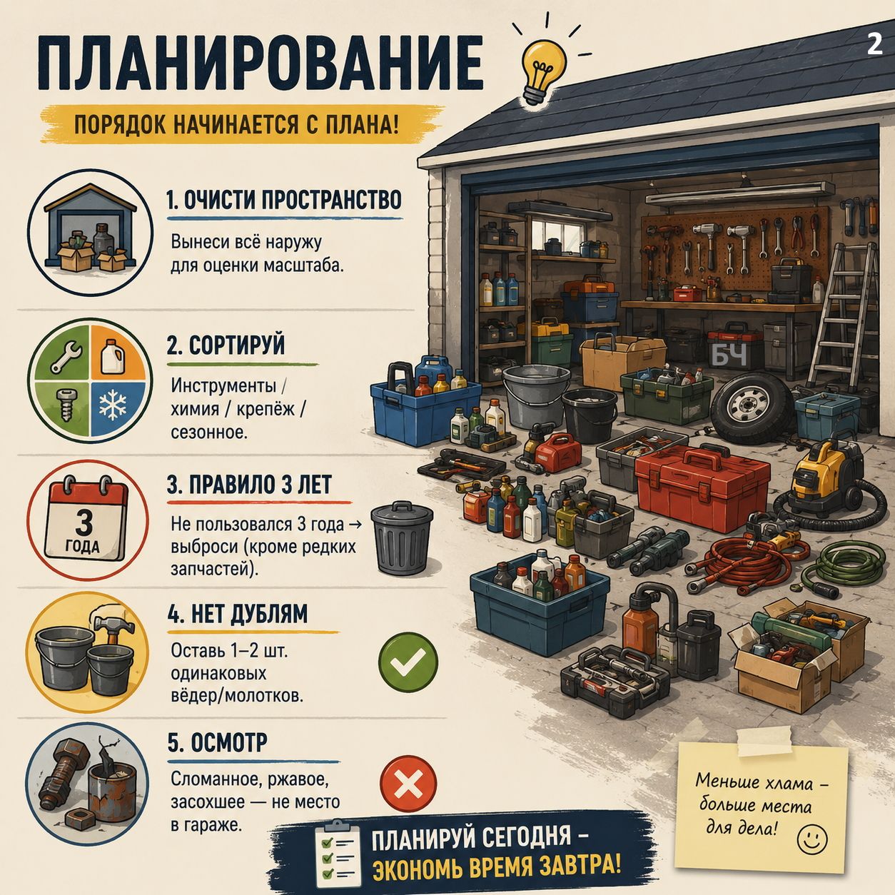 Уборка в гараже: комплексный подход (карточки)