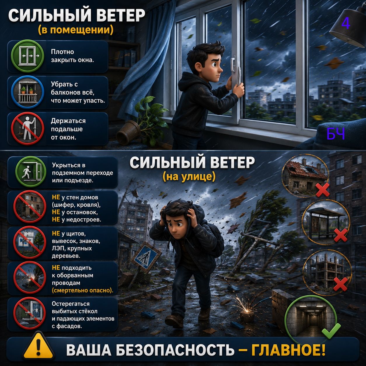 Гроза и ветер — не повод для селфи, а сигнал к действию!  (карточки)