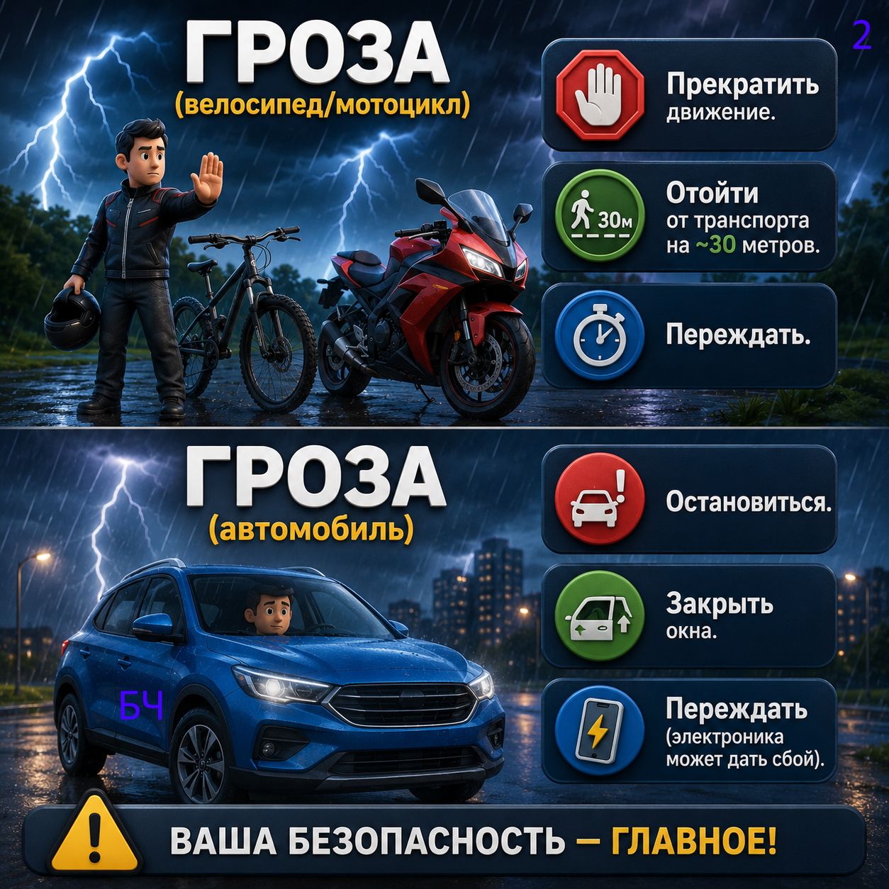 Гроза и ветер — не повод для селфи, а сигнал к действию!  (карточки)