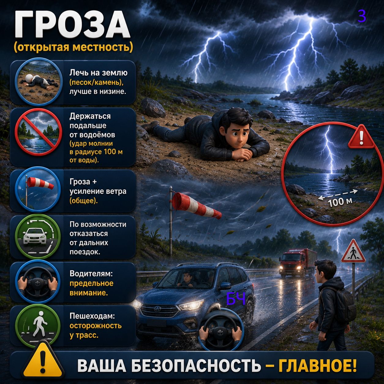 Гроза и ветер — не повод для селфи, а сигнал к действию!  (карточки)