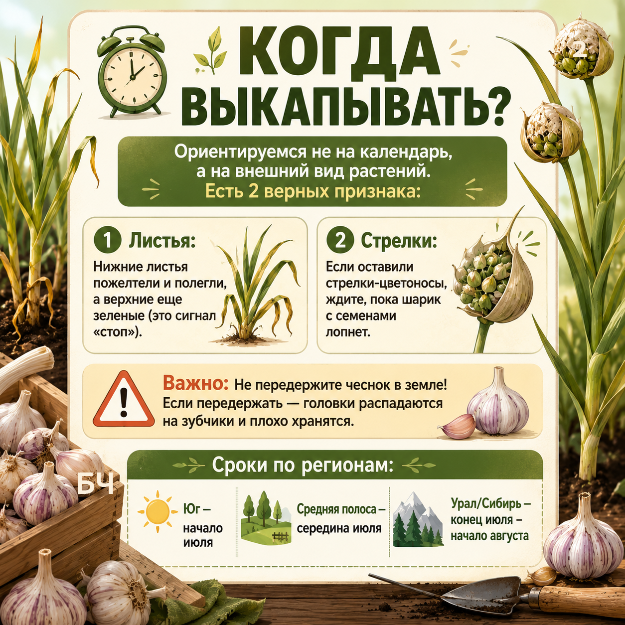 В разгаре сезон сбора урожая, и первый в списке - озимый чеснок