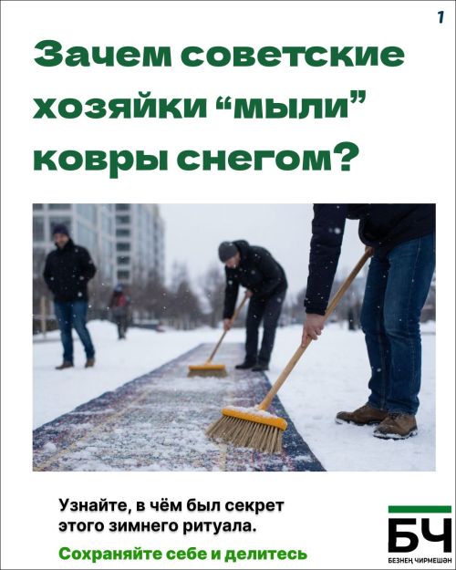 Ретро лайфхак. Чистка ковра снегом (карточки)