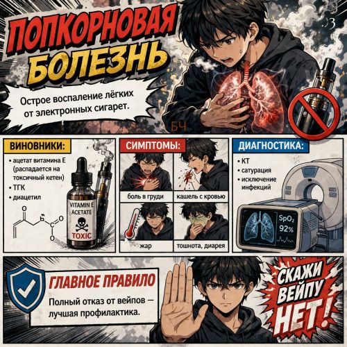 Вейп вызывает попкорновую болезнь легких (карточки)