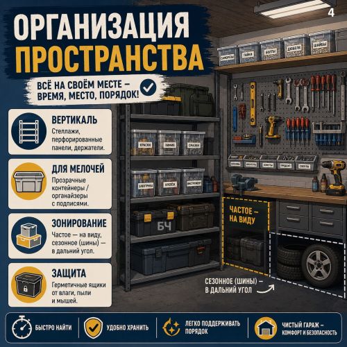 Уборка в гараже: комплексный подход (карточки)