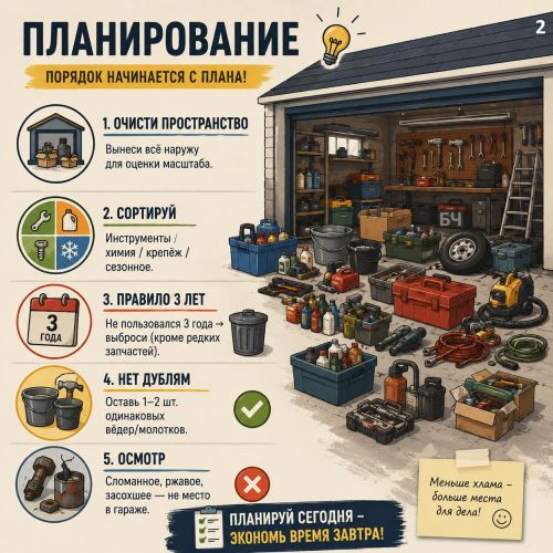 Уборка в гараже: комплексный подход (карточки)