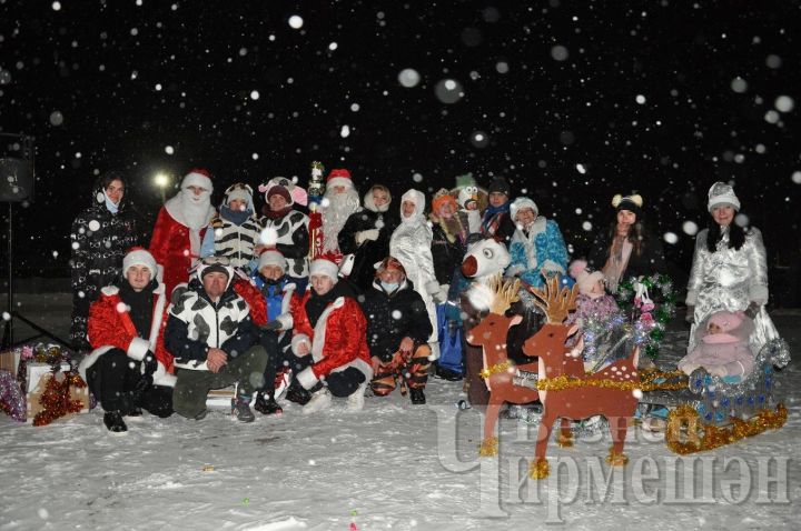 В вечер встречи Нового года по старому календарю в Черемшане, возле центральной елки состоялся парад креативных саней
