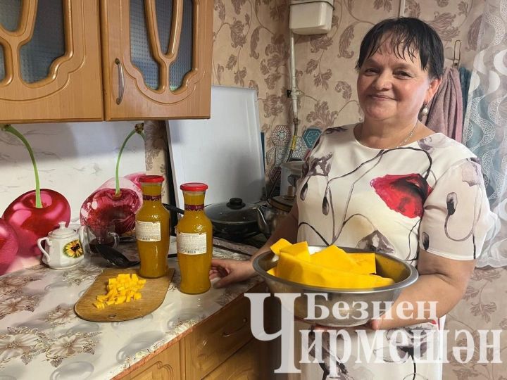 Ульяновкадан Нина Ефремова сок ясау өчен сусыл сары кабак үстерә
