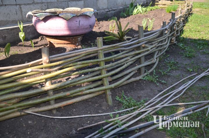 Цветочные клумбы Мироновых из Лагерки огорожены плетенью
